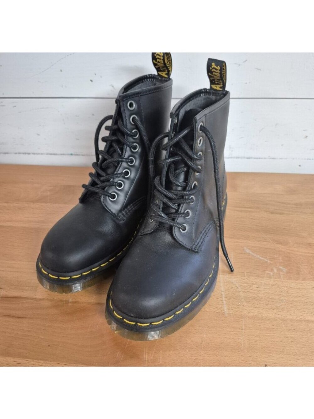 Dr. Martens Black Leather Lace-Up Boots With Yellow Stitching Size 6 US Women - Picture 6 of 6